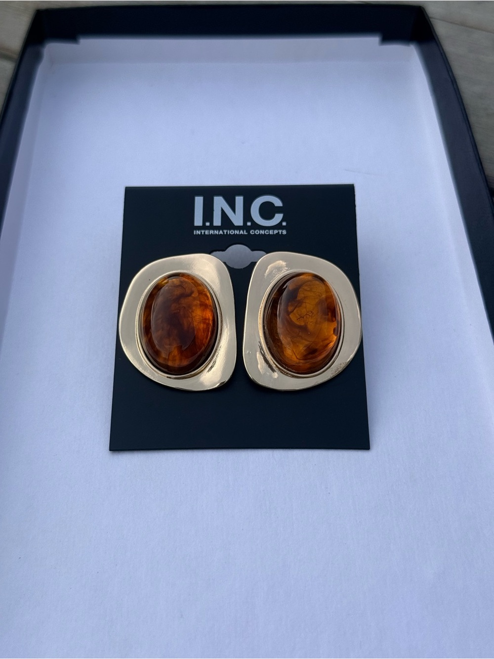 I.N.C. Gold-tone Earrings with Amber Resin Cabochons